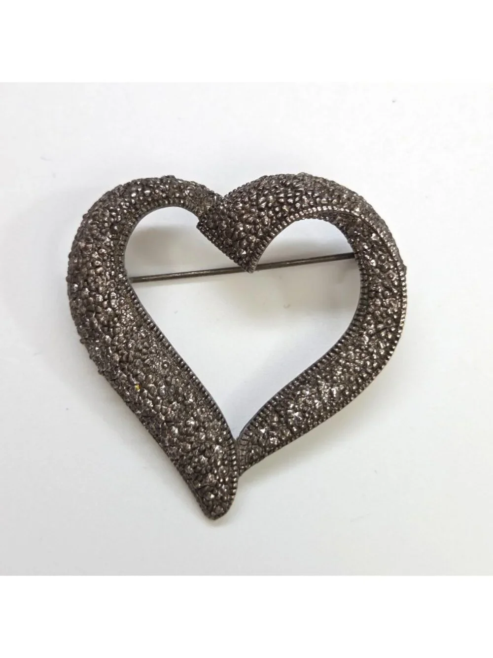 Vintage Silver Marcasite Open Heart Brooch